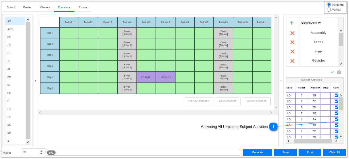 Activating All Unplaced Subject Activities