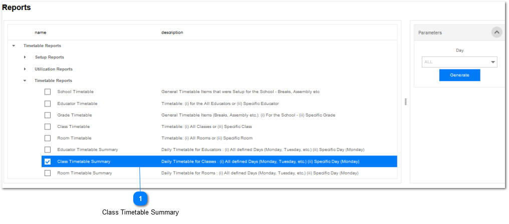 Class Timetable Summary