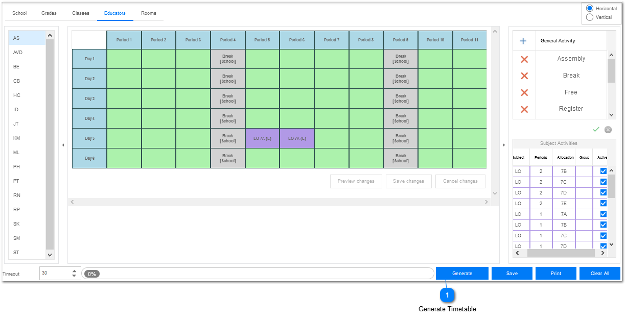 Generate Timetable