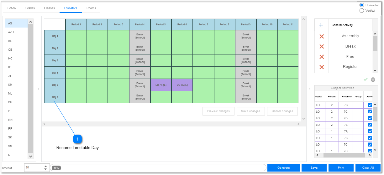 Rename Timetable Day