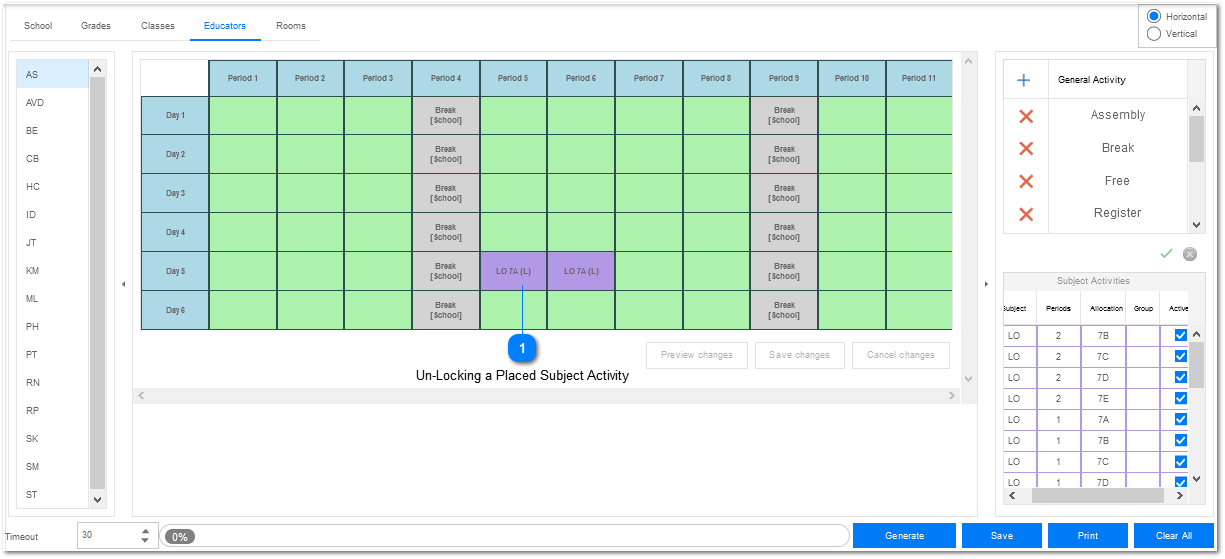 Un-Locking a Placed Subject Activity